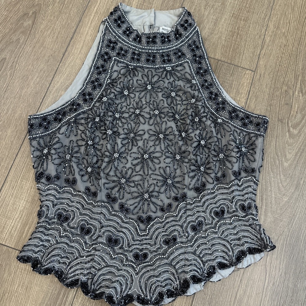 Adrianna Papell Papell Boutique Evening Beaded Silk Halter Top Size PL